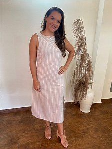 vestido bege Cru de linho