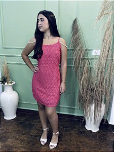 Vestido Rosa Com Alça de Perolas
