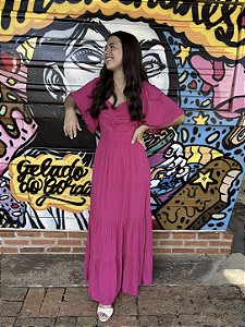 Vestido Rosa com Manga Princesa