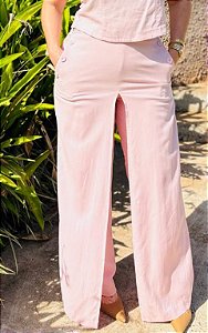 Calça Reta Com Sobreposição Rosa