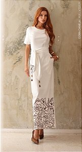Vestido Longo com Bordado Barrado