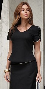 Blusa Manga Curta Preta Cora Canela