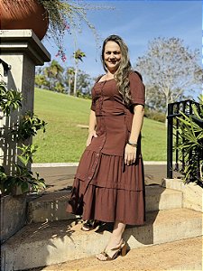 Vestido Midi com Prega Franzida