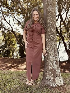 Vestido Midi com Recorte franzido