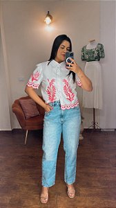 Blusa Manga Balonê Bordada