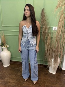 Calça Wide Leg Cargo