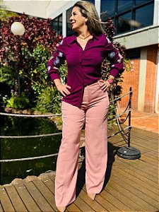 Calça Reta com Bolso Faca Rose