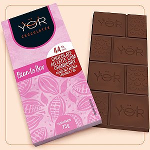 Tablete de Chocolate ao Leite  44% Cacau com Cranberry  75 g - Linha  Bean To Bar