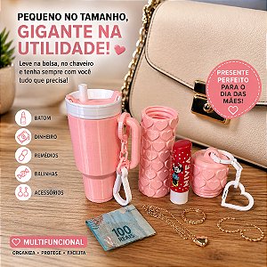 Lembrancinha Dia das Mães - Porta Batom Chaveiro Copo Stanley Mini