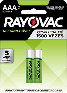Pilha Recarregável Econômica Rayovac AAA  600MAH 2 Pilhas
