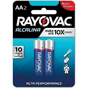Pilha Alcalina Rayovac AA (pequena) - 1 Cartela com 2 Pilhas