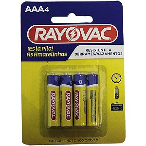 Pilhas Zinco Rayovac AAA (palito) - Cartela com 4 Pilhas