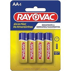 Pilha Rayovac Zinco AA - Pequena - Cartela com 4 Pilhas