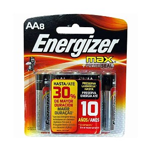 Pilha Alcalina Energizer Max AA8 - Pequena - 8 Pilhas