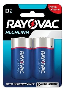 Pilha Alcalina Rayovac D (Grande) - Cartela com 2 Pilhas
