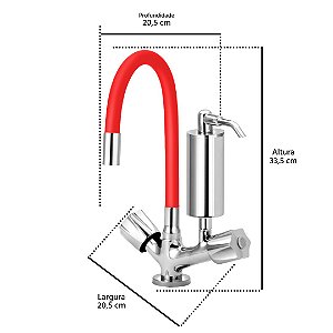 Torneira Gourmet C50 Colors Vermelha Filtro Cozinha Mesa