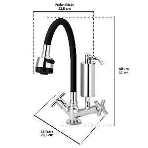 Torneira Gourmet C62 Preta Filtro Slim Cozinha Mesa