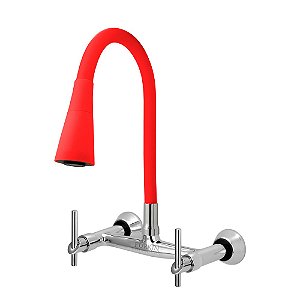 Torneira Misturador C61 Gourmet Flexível Cone Vermelha Parede