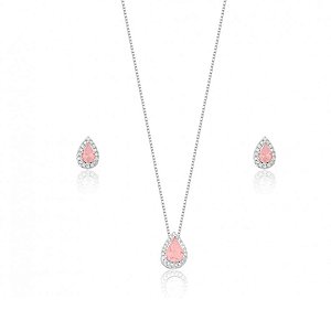 Conjunto gota zircônia Cereja borda cravejada Prata 925