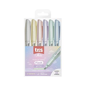 MARCA TEXTO TRIS HOLIC FLASH GLITTER COM 6 CORES PASTEIS