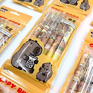 KIT COM 6 CANETAS ESFEROGRÁFICAS DE CAPIVARA