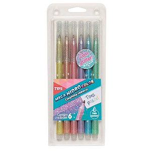 CANETA MEGA HIDROCOLOR TONS PASTEIS COM GLITTER