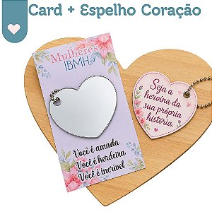 Chaveiro Coração Espelho + Cartão Personalizado