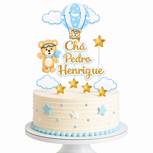 Topo de Bolo Chá de Bebê Aviador Personalizado com Nom