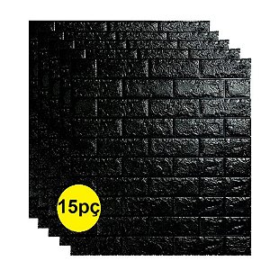 Painel Adesivo 3d Alto Relevo Tijolo Kit 15 Peças 77x70 Preto