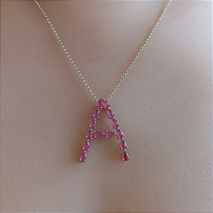 Pingente Letra  com Cristal Zircônia Rosa Leitosa