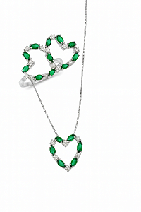 Conjunto Ródio Branco Coração cristal