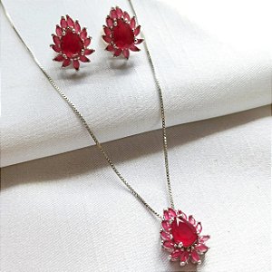 Conjunto Banho Ródio Branco Lótus