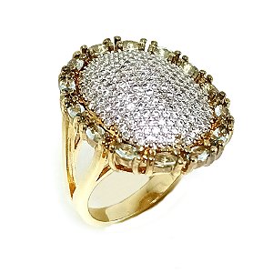 Anel Oval  Cravejado prata com dourado