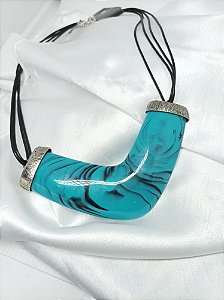 Colar couro mandala turquesa