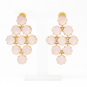 Brinco Dourado Rose Lumiére Cristal Translúcido Lapidado