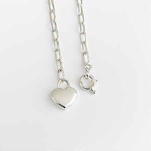 Colar Prata Elo Cartier com Pingente Coração Liso