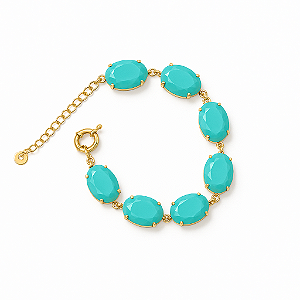 Pulseira Oval Verde Agua Dourada Delicada