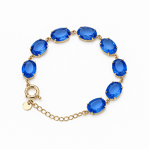 Pulseira Dourada com Cristais Azul Zircônia