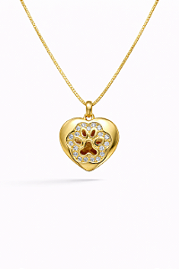 Colar Coração Patinha Pet Dourado