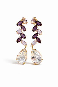 Brinco Essência Cristais Folhagem Dourado