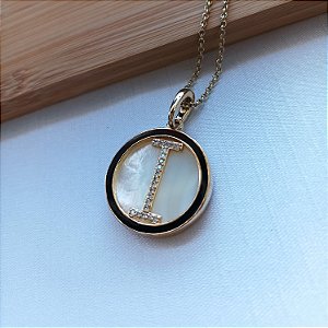 Pingente Letra I  Madrepérola Cravejada