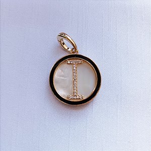 Pingente Letra I Madrepérola Cravejada