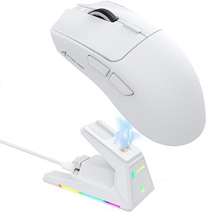 Mouse Gamer Attack Shark X1 Wireless 40.000 DPI PAW3395 Pro com Dock RGB, Branco