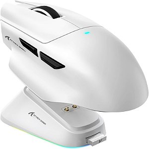 Mouse Gamer Attack Shark V6 Tri-mode Sem Fio 26.000 DPI com Dock Magnético RGB, Branco