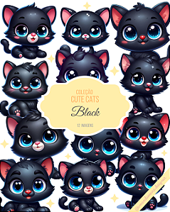 Clipart - Cute Cats - Black