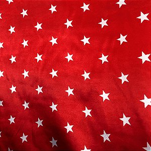 Cetim Estampado - Estrelas Fundo Vermelho