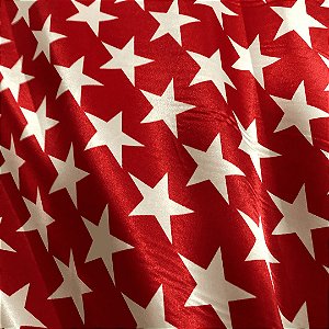 Cetim Estampado - Estrelas Grande Fundo Vermelho