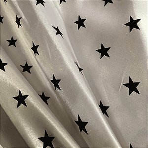 Cetim Estampado - Estrelas Fundo Branco