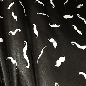 Cetim Estampado - Bigode Fundo Preto