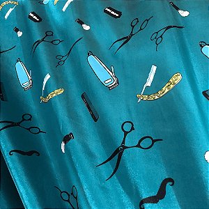 Cetim Estampado - Tesoura e Navalha Fundo Verde